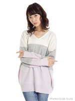 3段配色ニット/ムラサキ