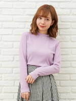 Kリブ　装飾付 ハーフネック トップス/アカ