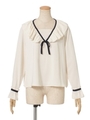 【F i.n.t】パイピングリボンラッフルカラーブラウス/OFF WHITE