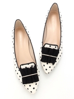 【柔らかソフトインソール】フリルビットオペラシューズ/ホワイトコンビ