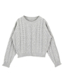 ケーブル編みショートニットプルオーバー/杢グレー