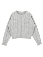 ケーブル編みショートニットプルオーバー/杢グレー