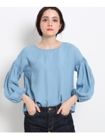 【洗える】デニム風ボリュームスリーブシャツ/ライトブルー(091)