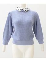 【Sandie anap】ドット衿付き・ニットプルオーバー/サックスブルー(020)
