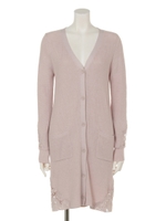 フラワーレース付きニットロングカーディガン/グレー