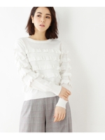 【洗える】フリルボーダーニット/ホワイト系(002)