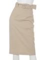 ベルト付きタックミディスカート/ベージュ