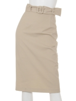 ベルト付きタックミディスカート/ベージュ