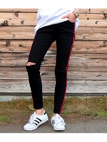 【ANAP USA】2パターンレッドラインニーカットジョガーパンツ/ブラック(027)