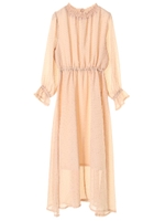 ・ドットハイネックマキシワンピース/ベージュ