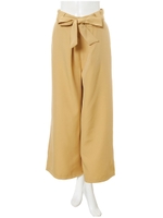 ウエストリボンとろみワイドロングパンツ/ベージュ