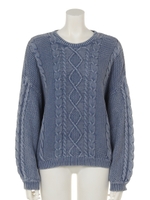 ケーブルクルーネックPO/ブルー