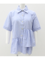 【Settimissimo】ストライプアシンメトリーティアードシャツ/ブルー(019)