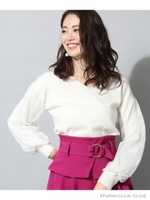 ソデチュールV/Nニット/ホワイト