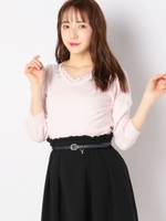 フェミニンレースVネックニット/ベビーピンク