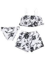 フラワーフレアビキニ/水着3点セット/花柄/ホワイト