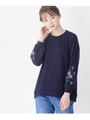フラワー刺繍裏毛チュニック/ネイビー(093)