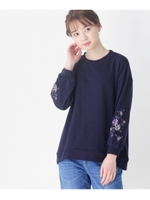 フラワー刺繍裏毛チュニック/ネイビー(093)