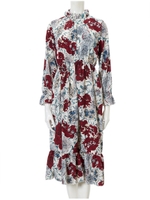 フリルネック花柄ワンピース/ホワイト