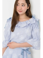 プレイドラインフローラル　ブラウス/ブルー(110)