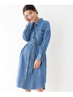 ベルト付シャツワンピース/ライトブルー(091)