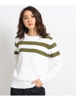 ボーダー・コットンニット/モスグリーン(324)