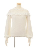 リボン通しフラワーニットトップス/ホワイト