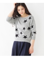 【洗える】星柄ジャガードニット/ライトグレー(011)