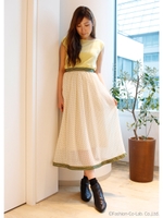 ドットシフォンラインスカート/ベージュ