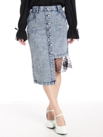 裾アシメレーススカート/ウオッシュブルー