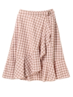 ・チェックラップ風スカート/ベージュ