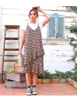 【CHILLE】Tシャツ×花柄フリルワンピース/ブラック(027)