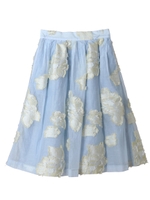 【スカート】カットジャカードフレアスカート/サックスブルー