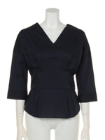 綿ストレッチダンプウエストリボンブラウス/フューシャピンク