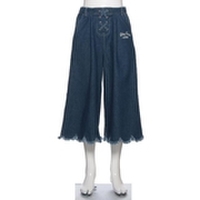 裾フリンジデニムガウチョパンツ