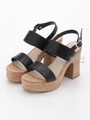 【REZOY】コルク太ヒールWストラップサンダル/ブラック