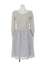 レースアップニットドッキングレースワンピース/ライトグレー