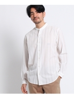 リネンバンドカラーストライプシャツ[ メンズ シャツ ]/ホワイト(103)