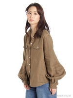 リネンギャザースリーブシャツ/ブラウン