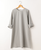 チェック柄リボン袖ワンピース