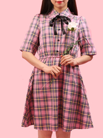 WC/カラーチェック半袖ワンピース