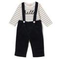 【33%OFF】ロゴ入りボーダー柄ロンパース×サスペンダーつきパンツセット