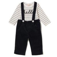 【33%OFF】ロゴ入りボーダー柄ロンパース×サスペンダーつきパンツセット