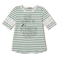 【50%OFF】【キッズサイズ向け】袖レース切り替えロゴ刺しゅう入りTシャツ