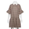 【50%OFF】衿つきグレンチェック柄ワンピース