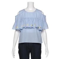【50%OFF】刺しゅう入りラッフルつき肩開きブラウス