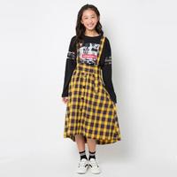 サスペンダーつきチェック柄ミモレスカート