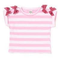 ボーダー肩リボンTシャツ