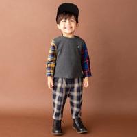 袖チェック切り替えＴシャツ