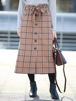 [18AW 新作アイテム]ウエストリボンフロントボタンスカート